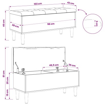 vidaXL Παγκάκι αποθήκευσης με μαξιλάρι Artisan Δρυς 102x42x46 εκ 1 τεμ.