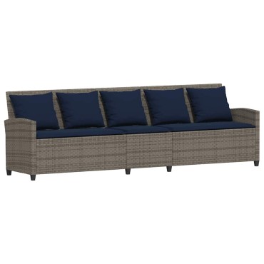 vidaXL Καναπές κήπου 5θέσιος με μαξιλάρια Γκρι Poly Rattan 280x68,5x87,5 cm