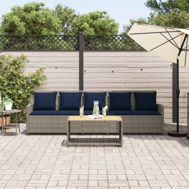 vidaXL Καναπές κήπου 5θέσιος με μαξιλάρια Γκρι Poly Rattan 280x68,5x87,5 cm