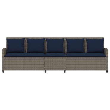 vidaXL Καναπές κήπου 5θέσιος με μαξιλάρια Γκρι Poly Rattan 280x68,5x87,5 cm