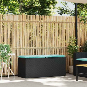 vidaXL Πάγκος κήπου με μαξιλάρι Μαύρο 110x40x44cm Poly Rattan