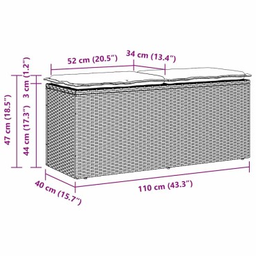 vidaXL Πάγκος κήπου με μαξιλάρι Μαύρο 110x40x44cm Poly Rattan