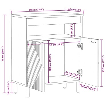 vidaXL Sideboard καφέ 60x33x75cm μασίφ ξύλο Mango