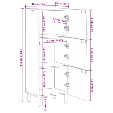vidaXL Highboard με ράφι Καφέ 40x33x110cm Στερεό ξύλο μάνγκο
