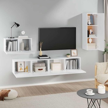 vidaXL Σετ Επίπλου Τηλεόρασης 4 Τεμαχίων Λευκό από Επεξεργασμένο Ξύλο