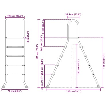 vidaXL Σκάλα πισίνας πάνω από το έδαφος 195 x 150 cm 4-Βήμα