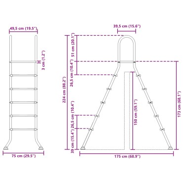 vidaXL Σκάλα πισίνας πάνω από το έδαφος 224 x 175 cm 5-Βήμα