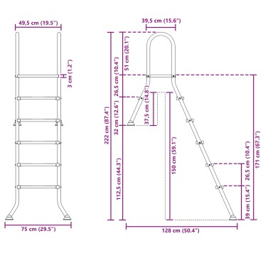 vidaXL Σκάλα για μερικώς εντοιχισμένη πισίνα 222 x 128 εκ. 5-Βήμα