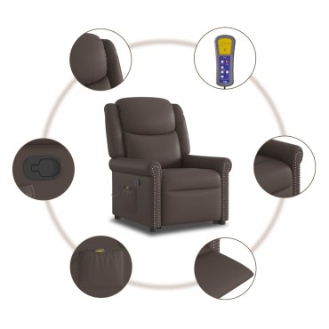 vidaXL Μόνιμη πολυθρόνα μασάζ Shiny Brown Faux Leather