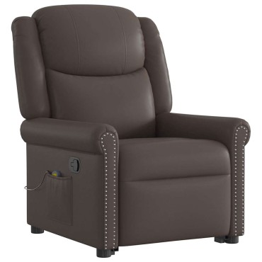 vidaXL Μόνιμη πολυθρόνα μασάζ Shiny Brown Faux Leather