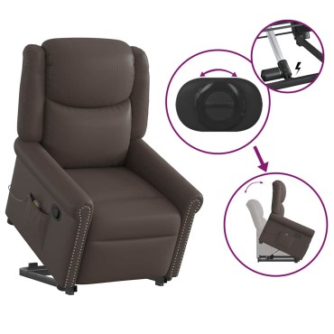 vidaXL Μόνιμη πολυθρόνα μασάζ Shiny Brown Faux Leather