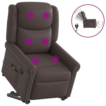 vidaXL Μόνιμη πολυθρόνα μασάζ Shiny Brown Faux Leather