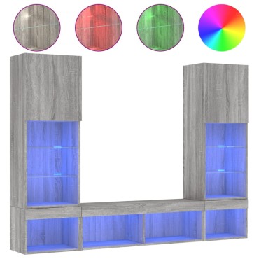 vidaXL Έπιπλα Τοίχου Τηλεόρασης 5 τεμ. LED Γκρι Sonoma από Επεξ. Ξύλο