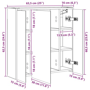 vidaXL Καθρέφτης Ντουλάπα Μπάνιου Δρύς Sonoma 63,5x16x62,5cm 1 τεμ.