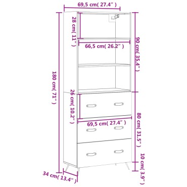 vidaXL Ντουλάπι Γκρι Σκυροδέματος 69,5x34x180cm Επεξεργασμένο Ξύλο 1 τεμ.