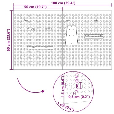 vidaXL Πάνελ Τοίχου Εργαλείων 2 τεμ. Γκρι 100 x 1 x 60 εκ Ατσάλι