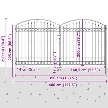 vidaXL Πύλη Φράχτη ASSEN 401 x 250 εκ. Ατσάλι Γκρι Κλειδώσιμο