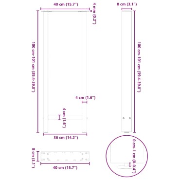 vidaXL Πόδια Τραπεζιού Μπαρ 2 τεμ. Μαύρα 40x (100-101)cm Ατσάλι