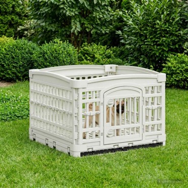vidaXL Αλάνα Σκύλου 4 Πάνελ 122 x 106,5 x 82 εκ Πλαστικό Λευκό