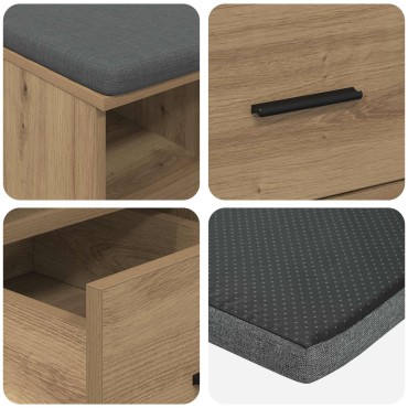 vidaXL Πάγκος Παπουτσιών με Μαξιλάρι Artisan Δρυς 60x38x46 εκ 1 τεμ.
