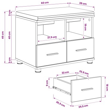 vidaXL Πάγκος Παπουτσιών με Μαξιλάρι Artisan Δρυς 60x38x46 εκ 1 τεμ.