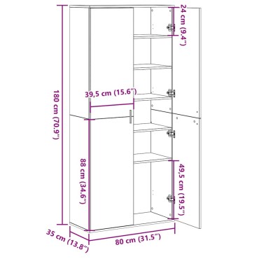 vidaXL Ψηλή Ντουλάπα 80x35x180cm Επεξεργασμένο Ξύλο Παλιό Ξύλο