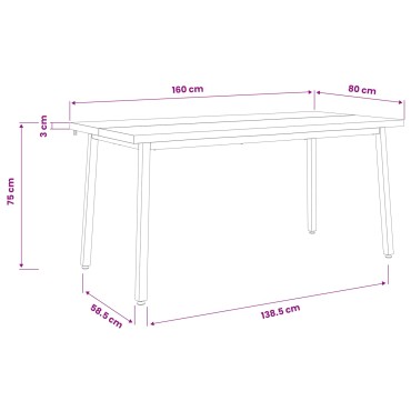 vidaXL Τραπέζι Φαγητού με Ζωντανό Χείλος 160x80x75cm Λευκό 1 τεμ.