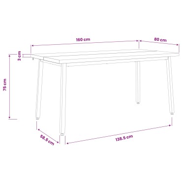 vidaXL Τετράγωνο Τραπέζι Φαγητού 160x80x75cm Στερεό Ξύλο Ακακίας 1 τεμ.