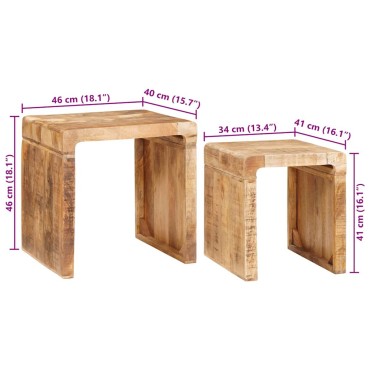 vidaXL Ένθετα τραπέζια 2 τεμ. Καφέ 46x40x46cm Στερεό ξύλο μάνγκο