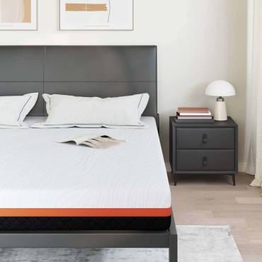 vidaXL Στρώμα Λευκό και Μαύρο 200x200cm Ζακάρ ύφασμα 1 τεμ. - Διπλό