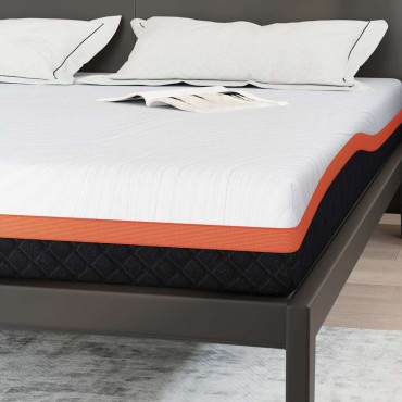 vidaXL Στρώμα Λευκό και Μαύρο 200x200cm Ζακάρ ύφασμα 1 τεμ. - Διπλό
