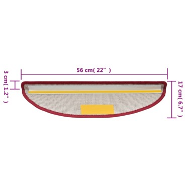 vidaXL Πατάκια Σκάλας 15 τεμ. Μπορντό 56 x 17 x 3 εκ.