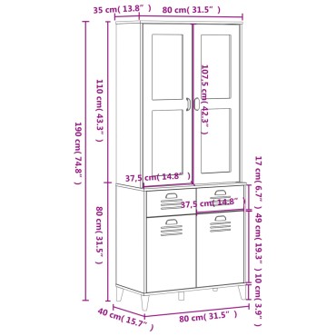 vidaXL Ντουλάπι Ψηλό VIKEN Λευκός 80x40x190cm από Μασίφ Ξύλο Πεύκου 1 τεμ.
