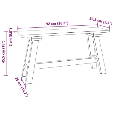 vidaXL παγκάκι Φυσικό 92x23,5x45,5cm Μασίφ ξύλο μαόνι