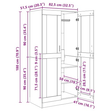 vidaXL Ντουλάπι Μαύρη Οξυά 82,5x51,5x180cm Επεξεργασμένο Ξύλο