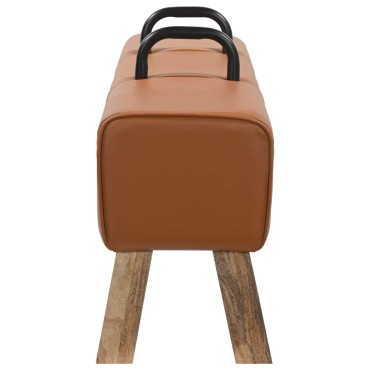 vidaXL παγκάκι Καφέ 110x30x45cm Αληθινό Δέρμα
