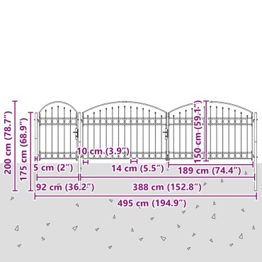 vidaXL Πόρτα Κήπου ASSEN με Αψιδωτή Κορυφή από Ατσάλι 1,5x5 μ. Μαύρη