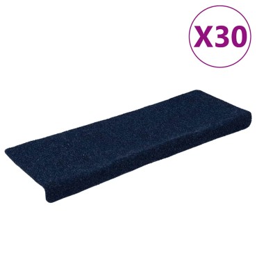 vidaXL Πατάκια Σκαλιών Αυτοκόλλητα 30 τεμ. 65x21x4 εκ. Μπλε Ναυτικό με Ορθογώνια Άκρη