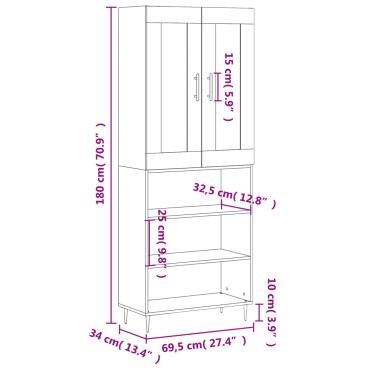 vidaXL Ντουλάπι Γκρι Σκυροδέματος 69,5x34x180cm Επεξεργασμένο Ξύλο 1 τεμ.