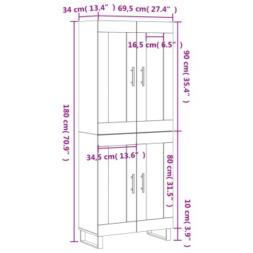 vidaXL Ντουλάπι Καπνιστή Δρυς 69,5x34x180cm από Επεξεργασμένο Ξύλο 1 τεμ.
