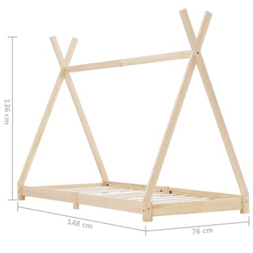 vidaXL Πλαίσιο Κρεβατιού Παιδικό 70x140cm Μασίφ Ξύλο Πεύκου 1 τεμ. - Μονό