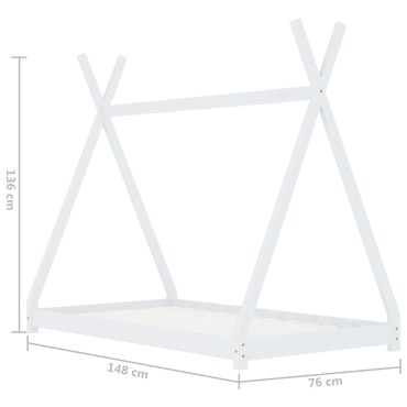 vidaXL Πλαίσιο Κρεβατιού Παιδικό Λευκό 70x140cm Μασίφ Ξύλο Πεύκου 1 τεμ. - Μονό