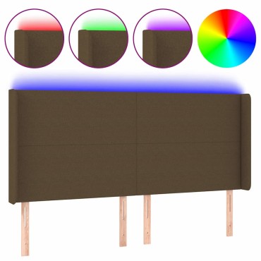 vidaXL Κεφαλάρι Κρεβατιού LED Σκούρο Καφέ 163x16x118/128cm Υφασμάτινο 1 τεμ.