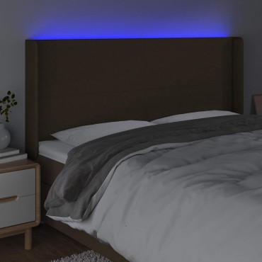 vidaXL Κεφαλάρι Κρεβατιού LED Σκούρο Καφέ 163x16x118/128cm Υφασμάτινο 1 τεμ.