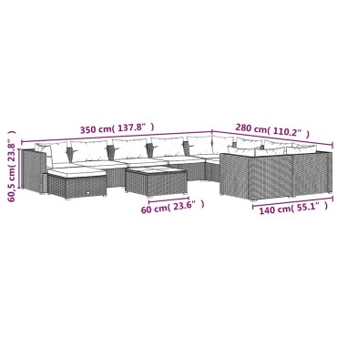 vidaXL Σαλόνι Κήπου Σετ 11 τεμ. Μαύρο Συνθετικό Ρατάν με Μαξιλάρια 70x70x30cm