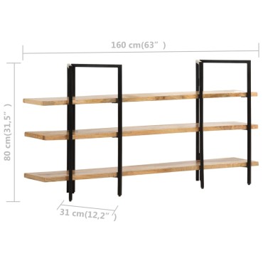 vidaXL Βιβλιοθήκη με 3 Επίπεδα 160x31x80cm Μασίφ Ξύλο Μάνγκο 1 τεμ.