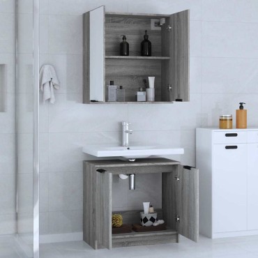 vidaXL Σετ Επίπλων Μπάνιου 2 Τεμαχίων Γκρι Sonoma Επεξεργασμένο Ξύλο
