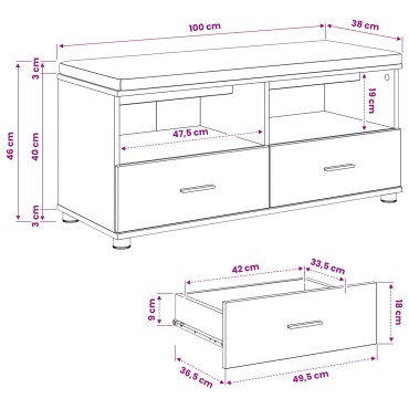 vidaXL Πάγκος Παπουτσιών με Μαξιλάρι Artisan Δρυς 100x38x46 εκ 1 τεμ.
