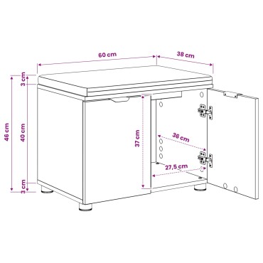 vidaXL Πάγκος Παπουτσιών με Μαξιλάρι Artisan Δρυς 60x38x46 εκ 1 τεμ.