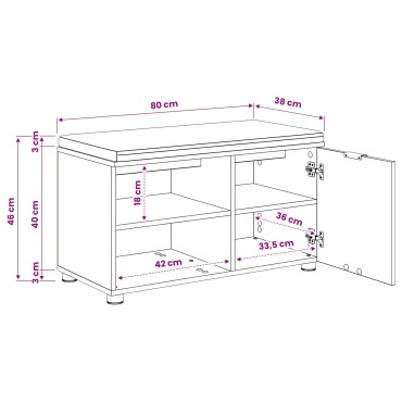 vidaXL Πάγκος Παπουτσιών με Μαξιλάρι Artisan Δρυς 80x38x46cm 1 τεμ.